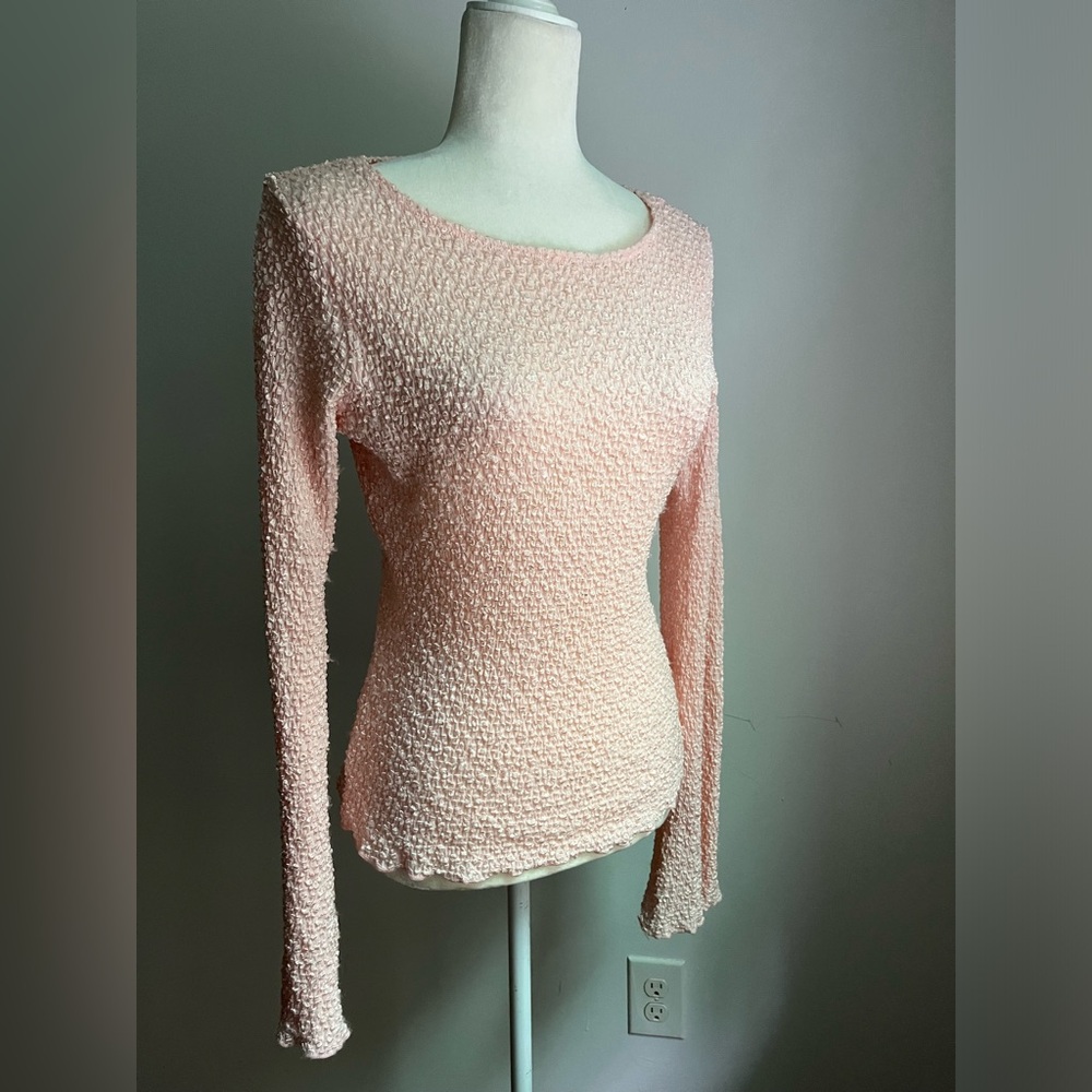 VINTAGE Pink Textured Bell Sleeve Venus Top